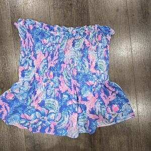 Lilly Pulitzer Jadis tube top in the "Blue Tang Sitting Seaside" or "Blue Tang"